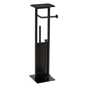 Suport hartie igienica 5Five Glass cu rezerva si perie, otel, 28x18x62 cm, negru