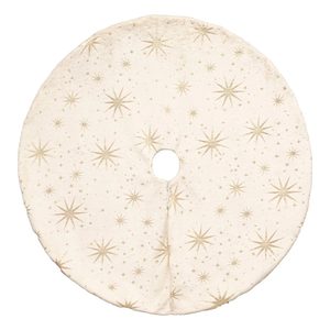 Covoras de pus sub bradul de Craciun, diametru 90 cm, cu stele aurii, alb