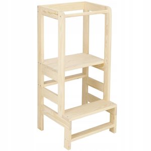 Turn de invatare inaltator multifunctional de bucatarie din lemn, ajustabil, autoasamblare, natur