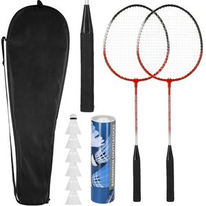 Set badminton 9 piese, 2 rachete metalice, 6 fluturasi si husa, 66 cm, multicolor