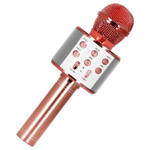 Microfon karaoke copii, wireless, cu acumulator, compatibil iOS si Android, functie de schimbare a vocii, roz