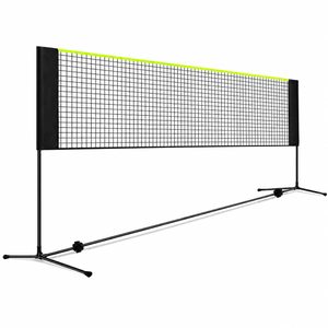 Set fileu badminton cu suport metalic si husa transport, instalare rapida, 400x200 cm, negru si verde neon