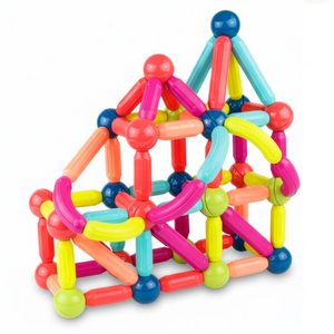 Set de constructie din piese magnetice educative pentru copii 100 de piese, colorate