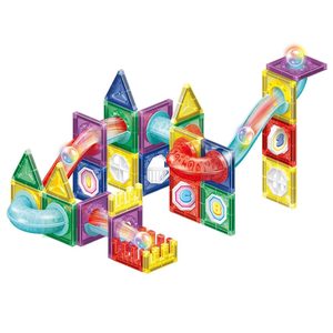 Set de constructie din piese magnetice educative pentru copii 66 de piese, multicolor