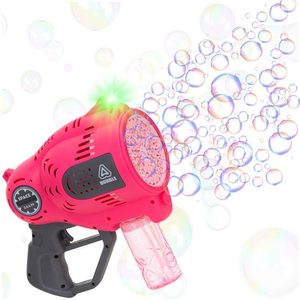 Pistol automat pentru baloane de sapun cu LED, acumulator inclus reincarcabil, 57 orificii, 24x24 cm, roz