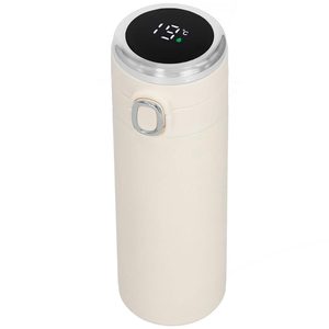 Cana termos Smart, inox, display LED, afisare temperatura, 420ml, 20cm, crem