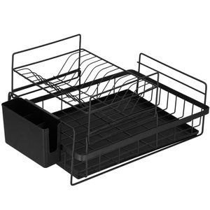 Uscator de vase cu suport tacamuri, din otel, pe 2 nivele, cu tava de scurgere, 50x30x24cm, negru