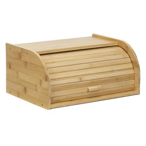 Cutie pentru paine din bambus cu capac glisant, raft superior, 38x28x18 cm, bambus natur maro