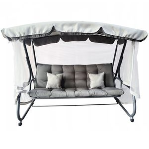 Balansoar leagan pat, 3 persoane, cu plasa tantari si perne, 350 kg, 220x130x175 cm, gri