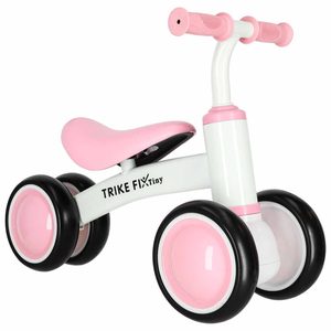 Bicicleta fara pedale pentru copii 4 roti, otel carbon, roti EVA, maxim 30 kg, 54x24x39 cm, roz si alb