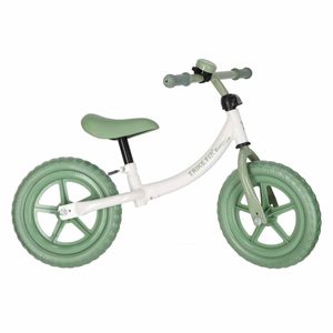 Bicicleta fara pedale pentru copii, cadru din otel, roti EVA, ghidon si sezut reglabile, maxim 30 kg, 80x38x58 cm, verde si alb