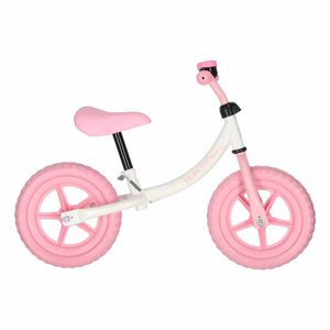Bicicleta fara pedale pentru copii, cadru din otel, roti EVA, ghidon si sezut reglabile, maxim 30 kg, 80x38x58 cm, roz si alb