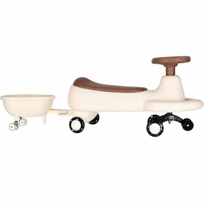 Masinuta tip ride-on cu remorca 2 in 1, efecte LED si muzicale, 100x36 cm, bej si maro