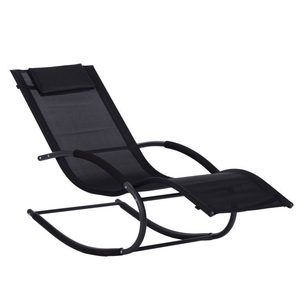 Sezlong balansoar pentru gradina cu tetiera, cadru din otel si plasa textila respirabila, 159x83 cm, negru