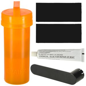 Set reparatie SUP cu 2 petice, lipici rezistent si cheie pentru supapa, in cutie practica