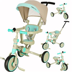 Tricicleta copii 6in1, 70x31x89 cm, cu ghidon reglabil, sezut cu spatar si copertina, cadru metalic, albastru-gri