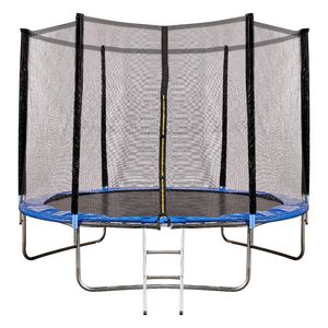 Trambulina copii de exterior 305 cm, cu plasa de protectie si scara, sarcina maxima 150 kg, albastra