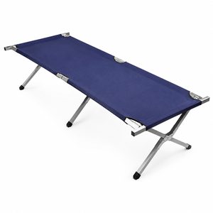 Pat pliabil pentru camping, cadru otel, husa transport, 191x76x42 cm, maxim 150 kg, albastru