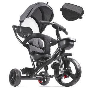 Tricicleta 3in1 105x52x94 cm, cu sezut rotativ 360°, roti fara aer, copertina reglabila, gri