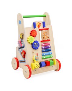 Antemergator din lemn pentru copii cu jocuri educative, 51x32x31 cm, multicolor