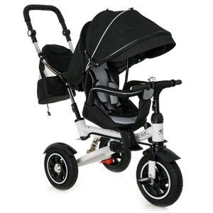 Tricicleta 3in1 105x52x94 cm, sezut rotativ 360°, roti fara aer, copertina reglabila, negru