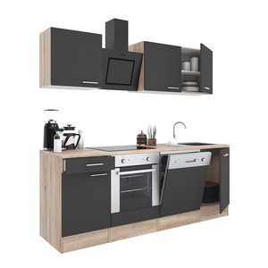 Mobilă de bucătărie Yorki 220, corp din stejar sonoma, față antracit satinat cu element inferior al cuptorului