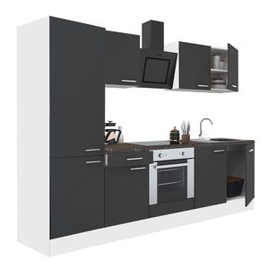Mobilă de bucătărie Yorki 270, corp alb, față antracit satinat, element inferior cuptor, dulap raft