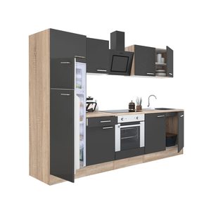 Mobilă de bucătărie Yorki 270, corp din stejar sonoma, față antracit satinat, element cuptor inferior, frigider congelator superior