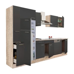 Mobilă de bucătărie Yorki 310, corp stejar sonoma, față antracit satinat, frigider cu congelator superior