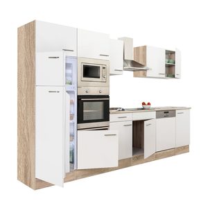 Mobilă de bucătărie Yorki 340, corp din stejar Sonoma, cu față alb satinat