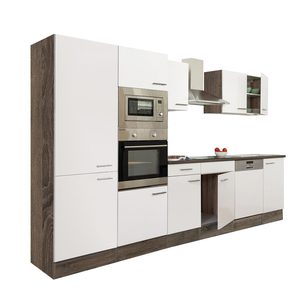 Mobilier de bucătărie Yorki 340, corp din stejar Yorki, față alb satinat, dulap cu raft