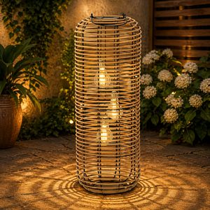 Lampion solar exterior metalic, 62 cm, iluminare LED ambientala, incarcare solara, maro