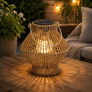Lampion solar exterior LED, 19 cm, iluminare ambientala, incarcare solara, maro