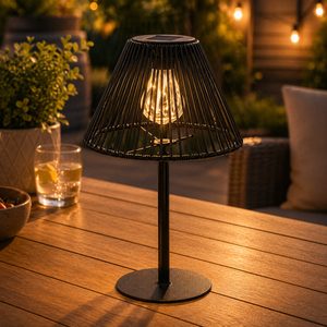 Lampion solar exterior, iluminare LED ambientala, 33 cm, design model veioza, incarcare solara, negru