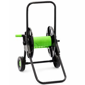 Suport pentru furtun gradina cu tambur si cadru metalic, capacitate 50 m, negru
