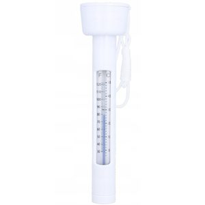 Termometru plutitor pentru piscina, cu snur de prindere si scala dubla, 18,5 cm, alb