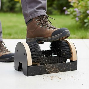 Curatator incaltaminte cu perii pentru exterior, cadru metalic si baza din lemn, 23x15x11 cm