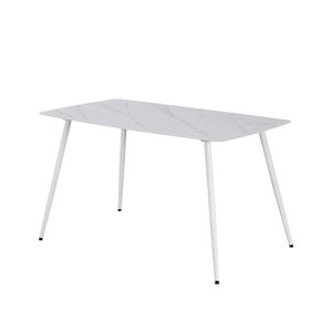 Masă de dining pătrată Bora 140 cm din piatră sinterizată, albă