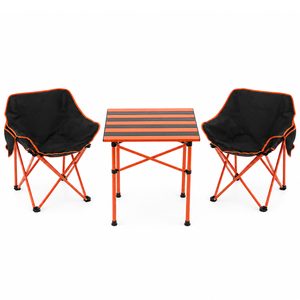 Set camping pliabil masa si 2 scaune, cadru otel, material Oxford 600D, 55x47x66 cm, negru