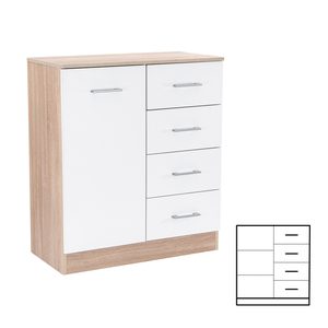 Comodă Miami cu 1 ușă și 4 sertare 80x92 cm alb-stejar sonoma
