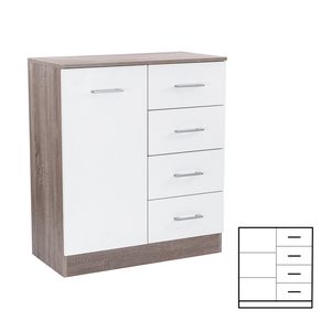 Comodă Miami cu 1 ușă și 4 sertare 80x92 cm alb-stejar York