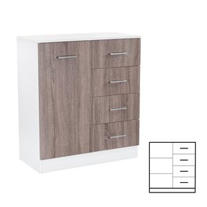 Comodă Miami cu 1 ușă și 4 sertare 80x92 cm stejar York-alb