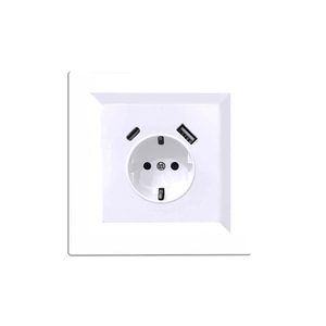 Priză cu împământare Nova cu conector USB 2A cu cadru alb