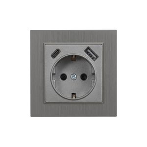 Priză cu împământare Nova cu conector USB 2A cu cadru gri