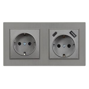 Priză cu împământare Nova 16A 250V USB cu cadru gri