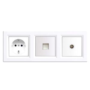Mufa de priză cu împământare Nova, UTP, cu conector TV cadru alb