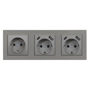 Priză cu împământare Nova III cu două conectori USB cu cadru gri