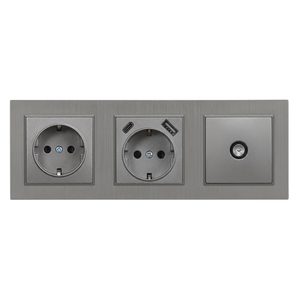 Nova priză la pământ cu USB Priză TV cu cadru gri