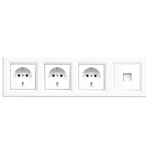 Priză cu trei prize cu împământare Nova IV cu conector UTP cu cadru alb