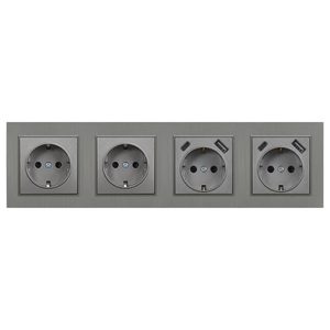 Nova IV cu două prize împământate și două conectori USB cu cadru gri